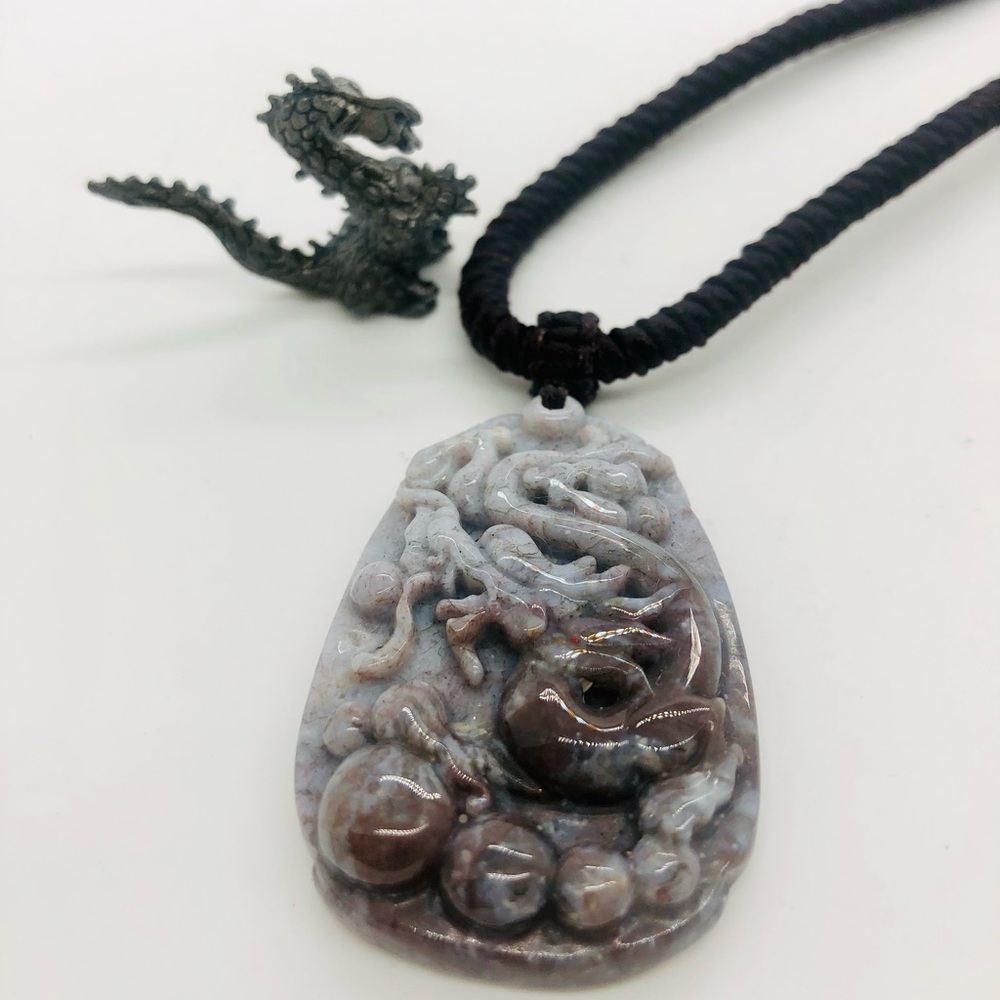 Vintage Asian Jade Pendant & Mini Dragon Figurine